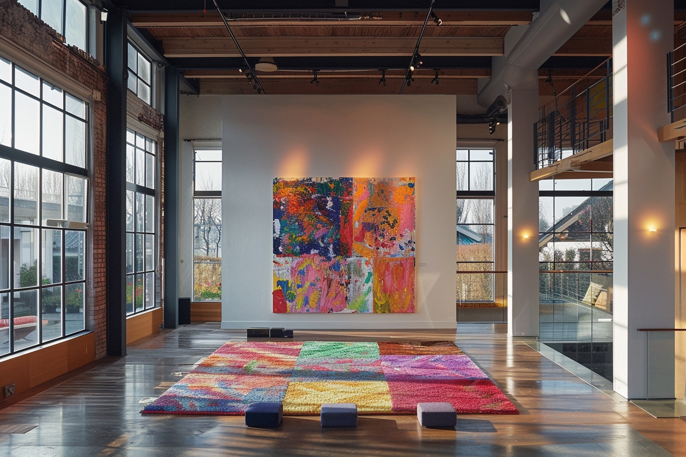Palette de couleurs harmonieuses dans un espace de vie ouvert pour illustrer comment harmoniser les couleurs de peinture dans une maison ouverte